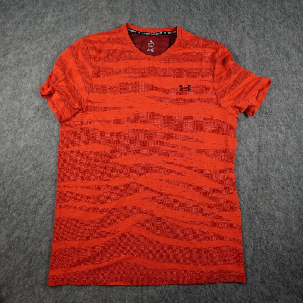 Under Armour Shirt Mens Large Orange Seamless Tiger Stripe Gym Training